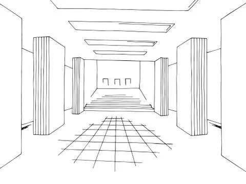 Subway station platform train graphic black white sketch illustration vector Illustrazione stock
