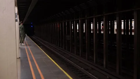 Subway Station Underground. MTA Platform for trains stopping Stock Footage 149381393
