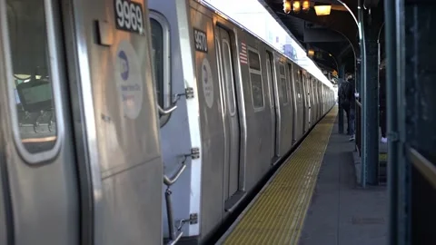 Subway stopping at Subway Station in New... | Stock Video | Pond5