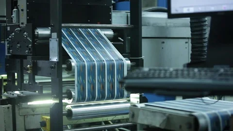 Subway Ticket Printing Rolls with High speed labeling machine in industrial Stock Footage 110771612