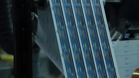 Subway Ticket Printing Rolls with High speed labeling machine in industrial Vídeos de archivo 110771626