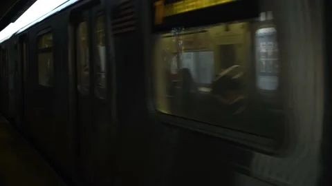 Subway train approaching station in NYC. Elevated train tracks Video stock 200781577