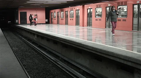 Subway Train Arrival Mexico City Mid Shot Stock Footage 63079697