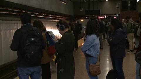 Subway Train Arrive Station During Rush Hour Stock Footage 127458107