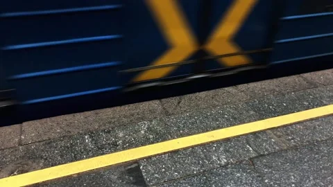 Subway train arrives on an empty platform. Railway. Metro station Stock Footage 162698608