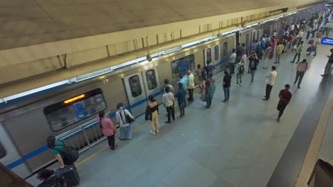 Subway train arrives at platform of metro station in Mumbai Stock Footage 314502697