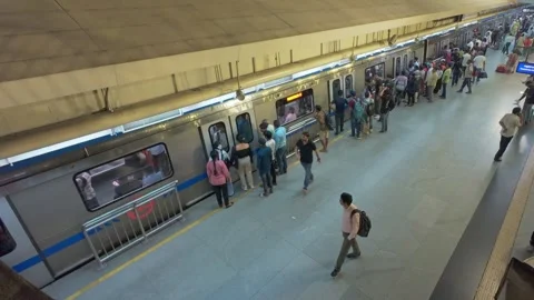 Subway train arrives at platform of metro station in Mumbai Stock Footage 314502725