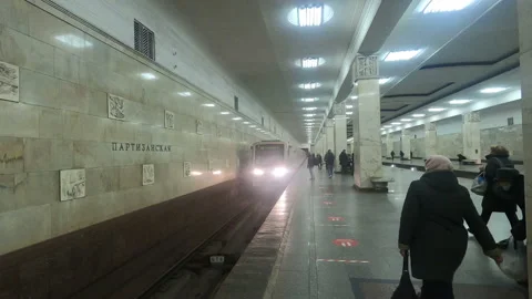 Subway train arrives at the station with passengers. Stock Footage 164652716