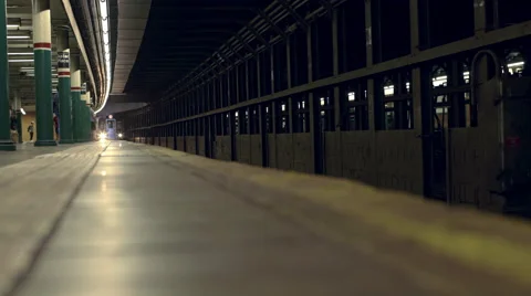 Subway Train Arrives Station Platform Manhattan New York City NYC USA 4K Stock Footage 41273520