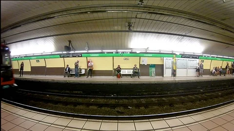 Subway train arriving and to the underground station. Stock Footage 106201450