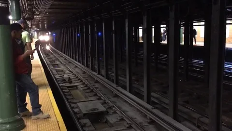 Subway Train arriving at Columbus Circle / 59th St  - #1 Downtown_02 Stock Footage 107754904