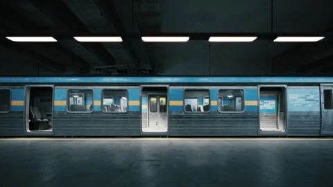 Subway train arriving to empty metro station Vídeos de archivo 338273007