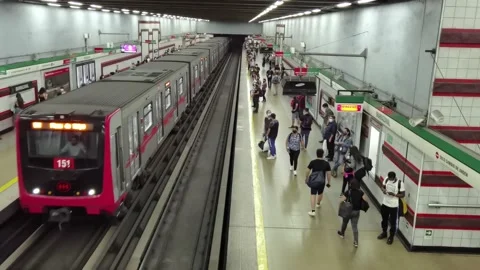 Subway train arriving at a metro station - Santiago, Chile - Mar 25, 2022 Stock Footage 172461550