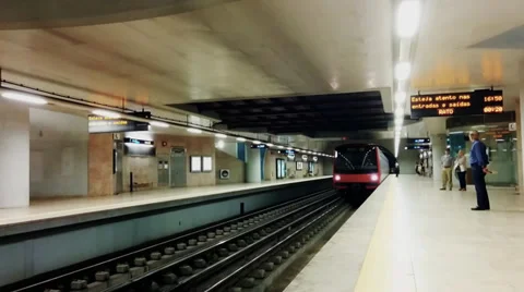 Subway Train arriving Station Stock Footage 38218555