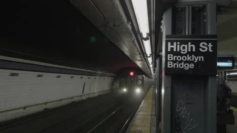 Subway train arriving at the station Stock Footage 269108096