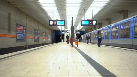 Subway train arriving to subway station in Munich, Germany Stock Footage 171070508