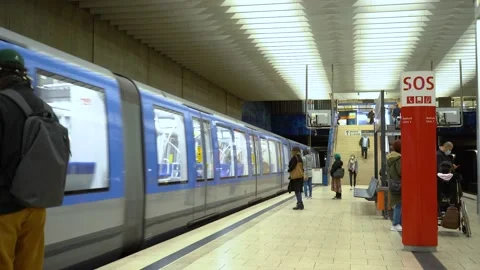 Subway train arriving to subway station in Munich, Germany Stock Footage 171070565