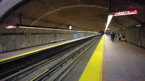 Subway Train Arriving at Underground Metro Station Platform in MONTREAL Stock Footage 330197181