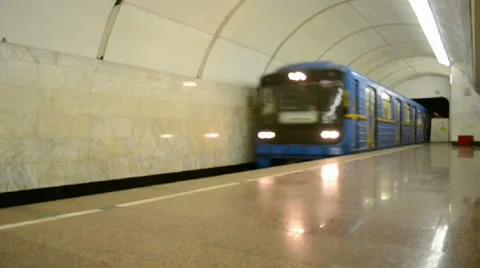 Subway train with blue wagon line, transportation details. Video stock 32452274