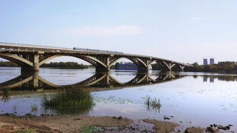 Subway train on the bridge Foto stock