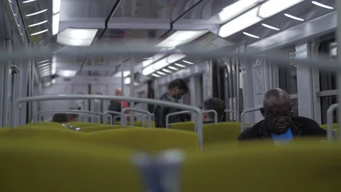 Subway train carriage with few commuters, Paris Stock Footage 89778986