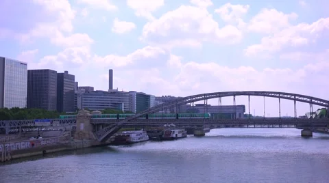 A subway train crosses a bridge in Paris. Stock Footage 41579695
