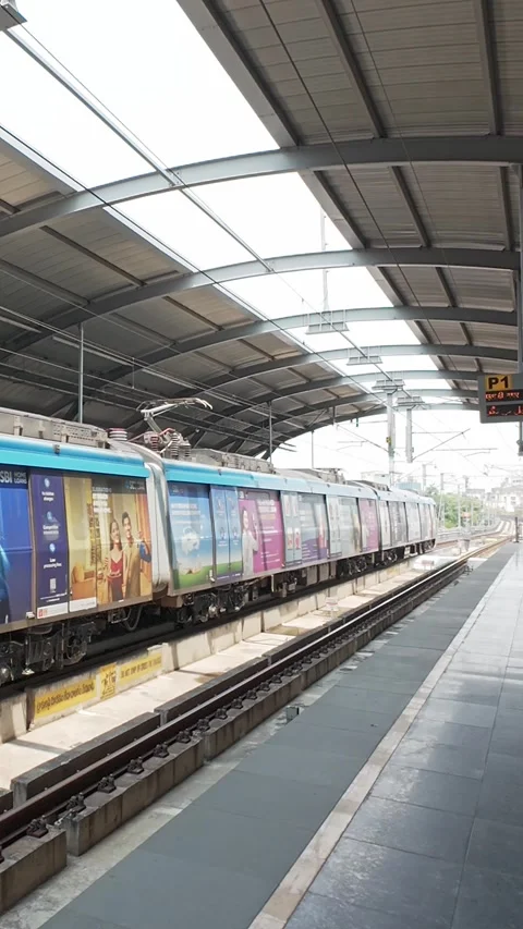 Subway train departing from the platform of the metro station Stock Footage 337241839