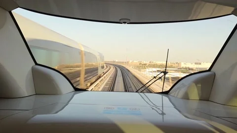 Subway train in Doha, Qatar. Inside the Doha Metro. Middle East, Arabian Gulf. Stock Footage 239750788