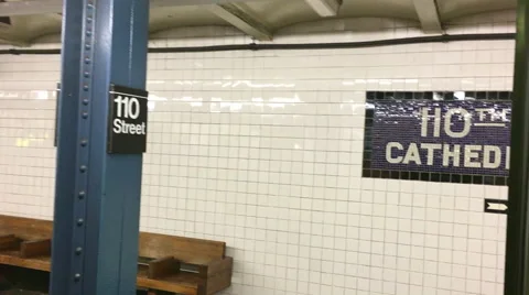 Subway Train Door Closing, 110th Street New York City, NYC MTA, Handheld Shot Stock Footage 58654319