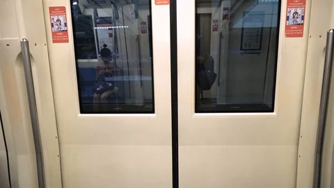 Subway Train Door Closing - Bangkok, Thailand - June, 2018 Stock Footage 93551786