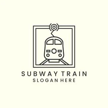 Subway train with emblem and linear style logo icon template design. train el Stock Illustration
