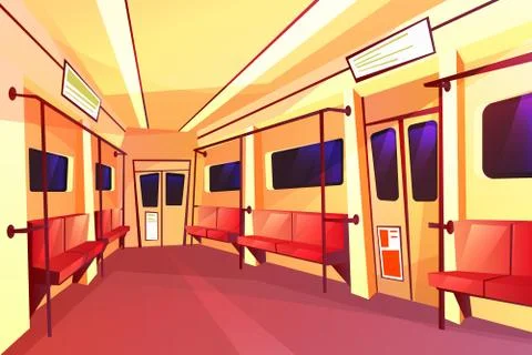 Subway train empty carriage inside interior Illustrazione stock
