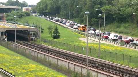 Subway train entering station Stock Footage 45698710