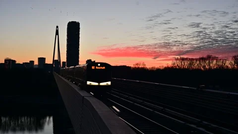 Subway train in the evening light Stock Footage 296525398
