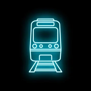 Subway train icon glowing with neon blue light Stock-Illustration