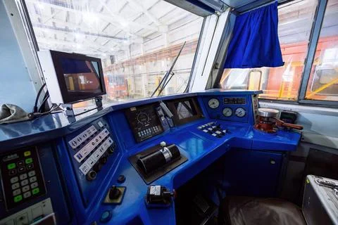 Subway train interior. Driver dashboard Stock Photos