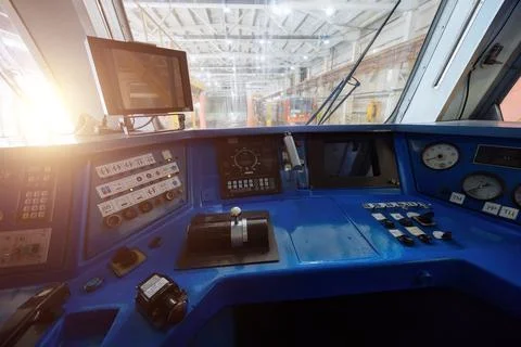 Subway train interior. Driver dashboard Stock Photos