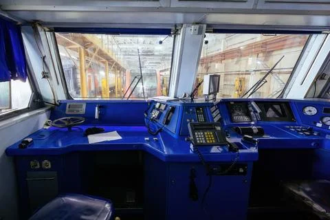 Subway train interior. Driver dashboard Stock Photos