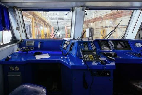 Subway train interior. Driver dashboard Stock Photos