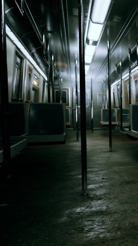Subway train interior with empty seats in an urban setting Stock Footage 342191210