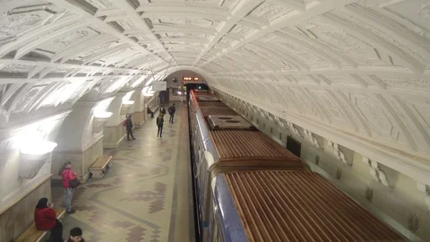 A subway train leaves the station Stock Footage 73077637