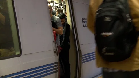 Subway Train Leaves Station Rush Hour Stock Footage 127458086