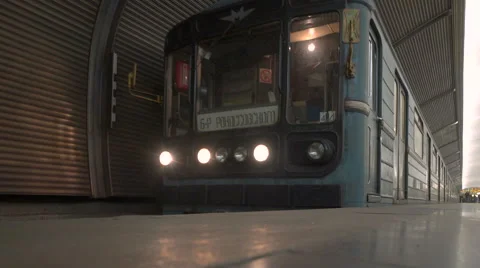 Subway train leaving metro station in Moscow Stock Footage 61236407
