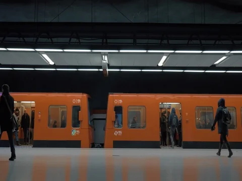 Subway train leaving the station. Helsinki, Finland Stock Footage 80207644