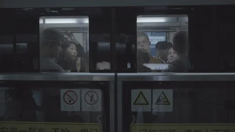 Subway train leaving station, Shanghai China Stock Footage 113897965