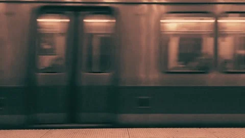 Subway train moving fast along station platform urban transit clip footage. Stock Footage 344002117