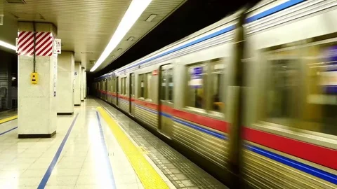 Subway train moving from train station Video stock 78713499