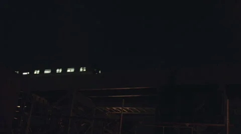 Subway Train at Night on Elevated Track in Brooklyn New York City, NYC, USA  Stock Footage 41870770