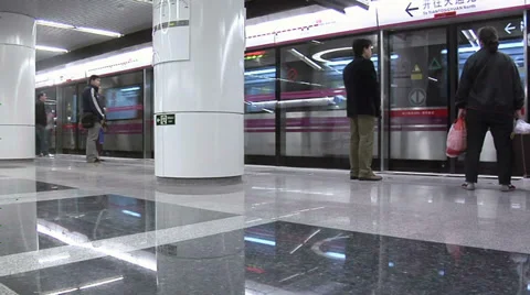 Subway Train No. 13 pulls into the Station Video stock 38595210