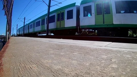 Subway train pasing near the edge Stock Footage 84000398
